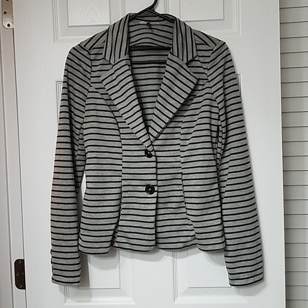 Black gray stripe career blazer jacket